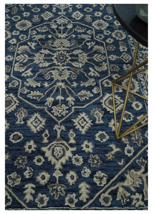 Hand Tufted Blue, Beige and Ivory 5x8 Heriz Serapi style Rug, Kids, Living Room and Bedroom Rug | TRD644158S