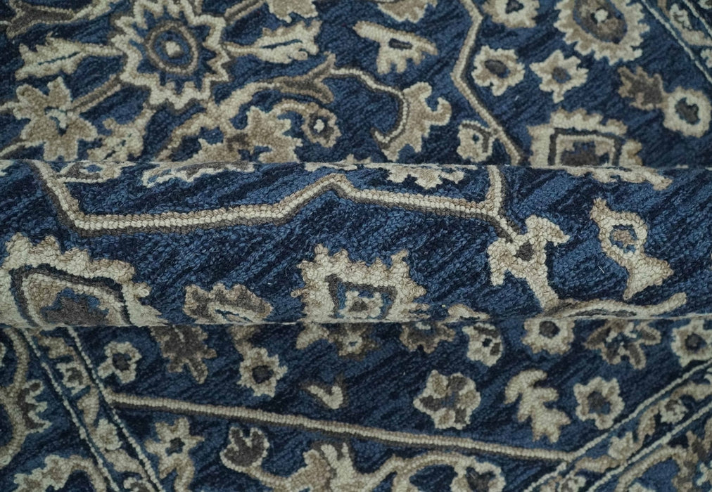 Hand Tufted Blue, Beige and Ivory 5x8 Heriz Serapi style Rug, Kids, Living Room and Bedroom Rug | TRD644158S