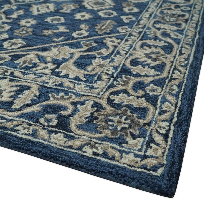 Hand Tufted Blue, Beige and Ivory 5x8 Heriz Serapi style Rug, Kids, Living Room and Bedroom Rug | TRD644158S