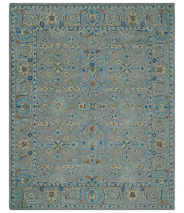 Hand Tufted Gray, Beige and Accent Blue Multi Size 8x10 Traditional Herati Design Wool Rug