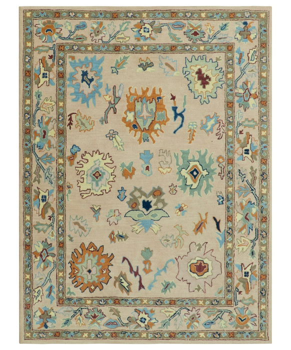 Hand Tufted Pink Peach and Gold Modern Colorful Oushak Rug