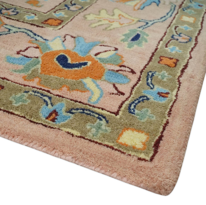 Hand Tufted Pink Peach and Gold Modern Colorful Oushak Rug, Kids, Living Room and Bedroom Rug | TRD6461