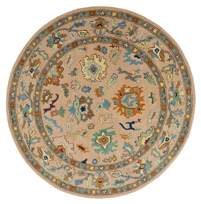 Hand Tufted Pink Peach and Gold Modern Colorful Oushak Rug