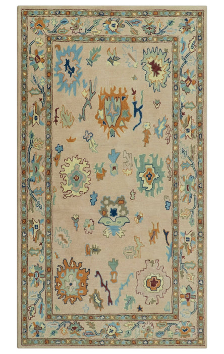 Hand Tufted Pink Peach and Gold Modern Colorful Oushak Rug, Kids, Living Room and Bedroom Rug | TRD6461