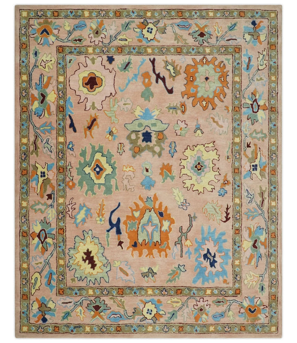 Hand Tufted Pink Peach and Gold Modern Colorful Oushak Rug, Kids, Living Room and Bedroom Rug | TRD6461