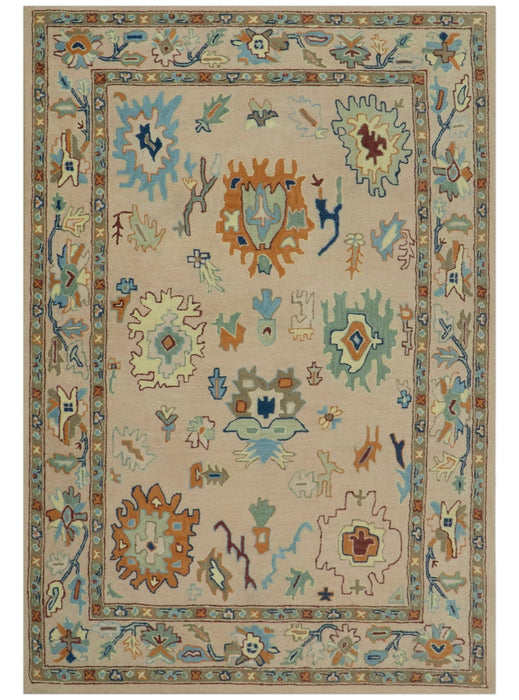 Hand Tufted Pink Peach and Gold Modern Colorful Oushak Rug, Kids, Living Room and Bedroom Rug | TRD6461