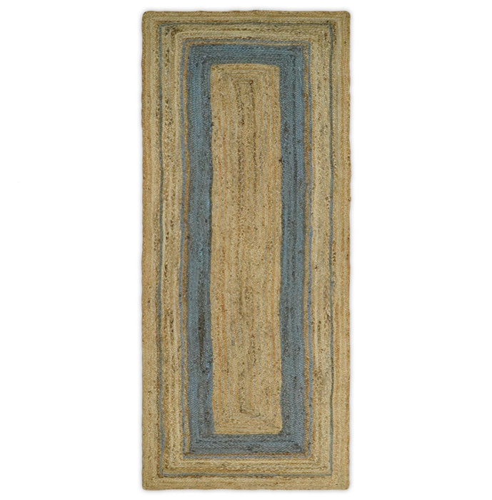 Hand Woven 100% Natural Fiber Blue and Brown Natural Jute Rug | JR2