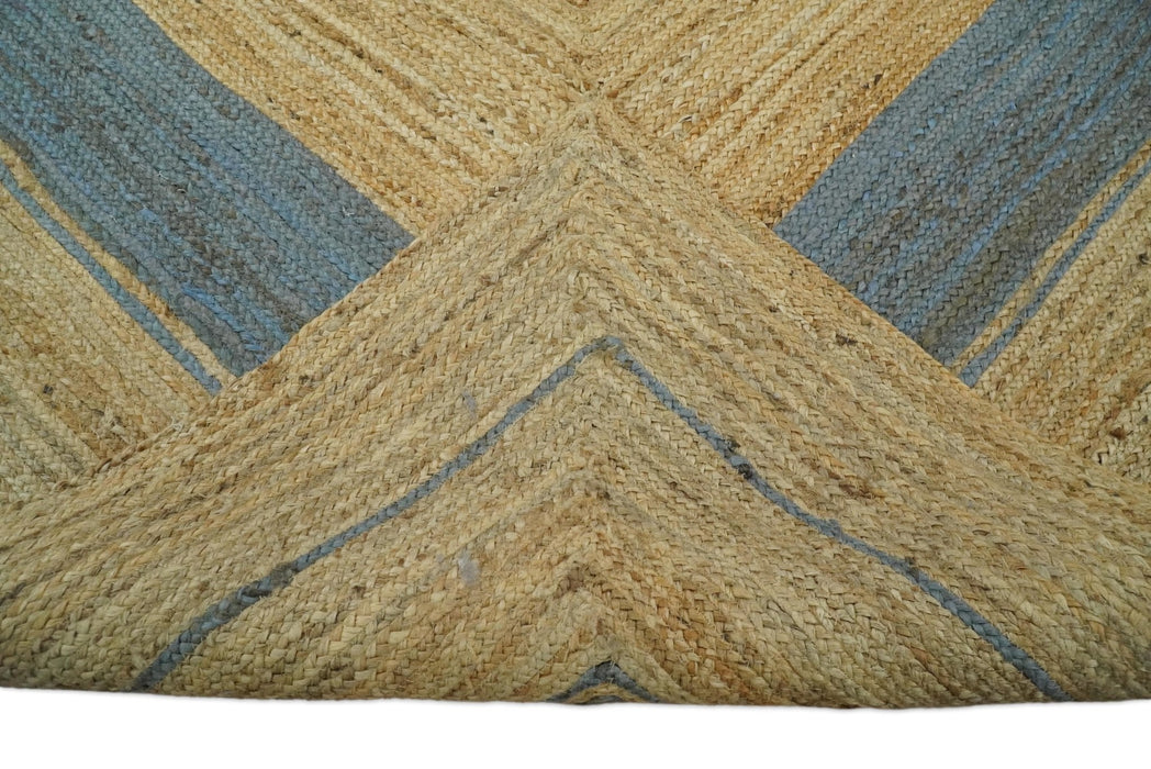 Hand Woven 100% Natural Fiber Blue and Brown Natural Jute Rug | JR2