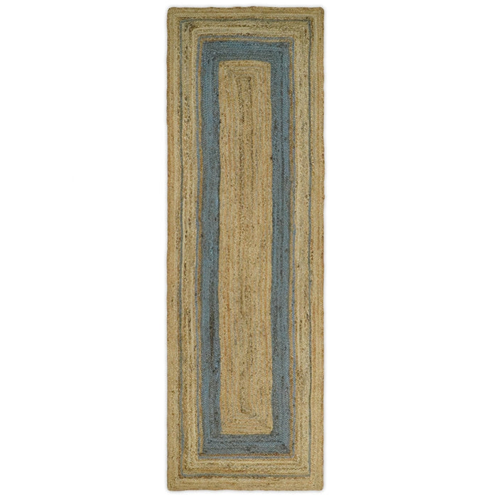Hand Woven 100% Natural Fiber Blue and Brown Natural Jute Rug | JR2