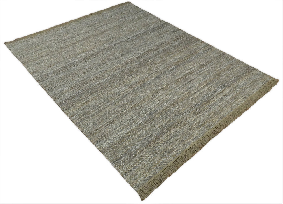 Hand Woven 100% Natural Fiber Jute and Wool Silver and Brown | JR11