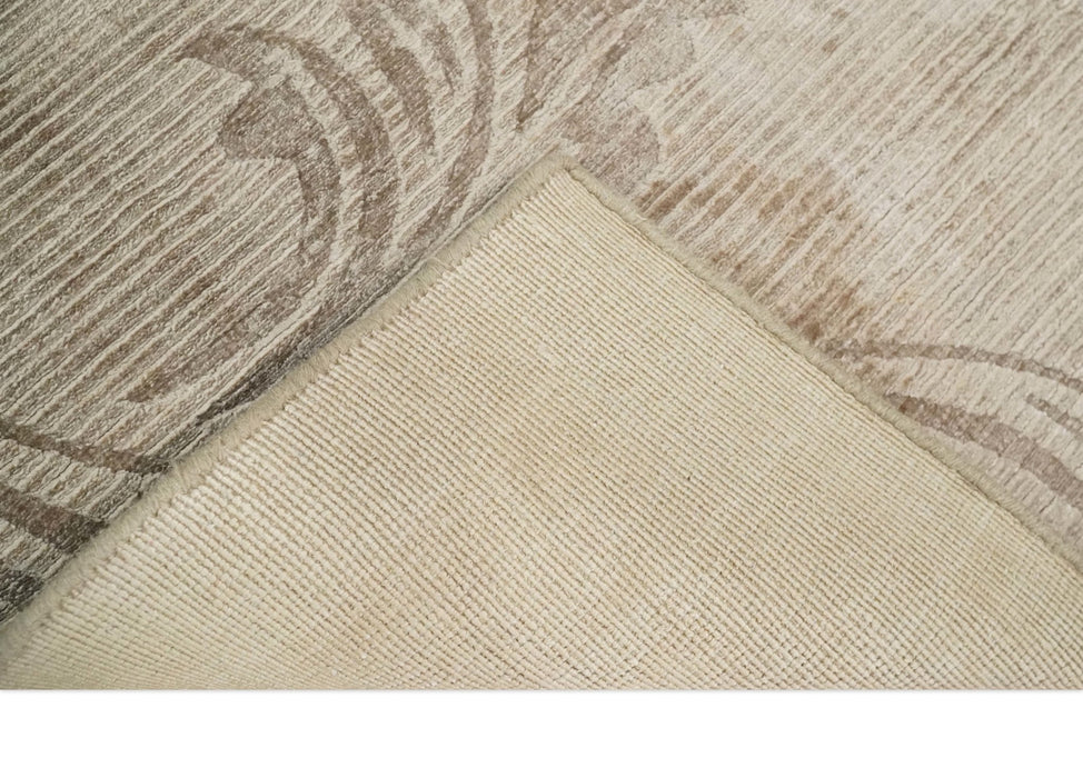 2.8x10 Hand Woven Brown Modern Floral Art Silk Rug