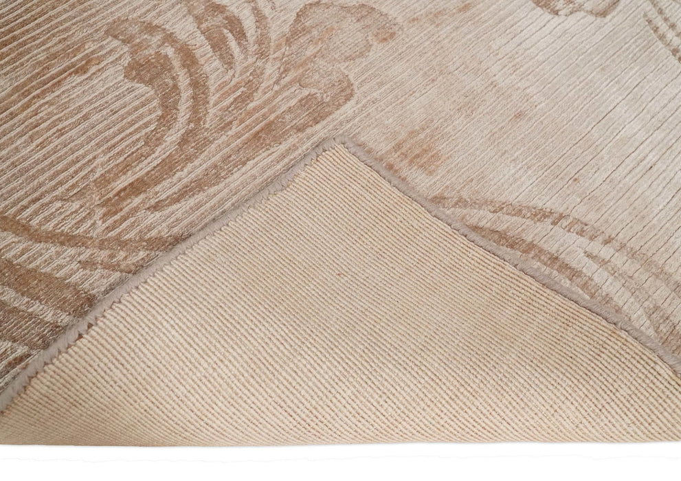 3x5 Hand Woven Beige and Peach Modern Floral Art Silk Rug