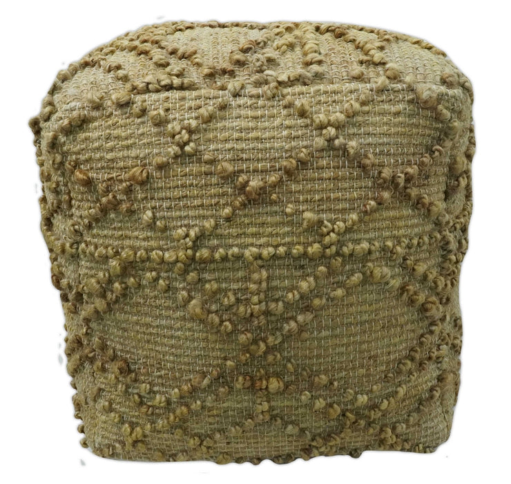 Hand Woven Beige Geometrical Design Jute Pouf