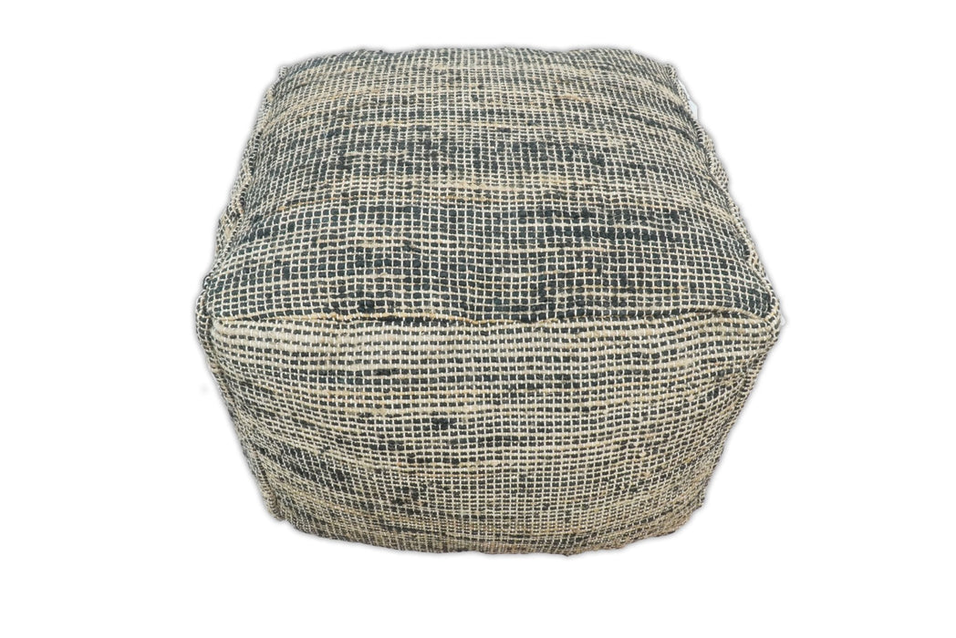 Hand Woven Boho Natural Large Black and Brown Jute Pouf | TRD123P