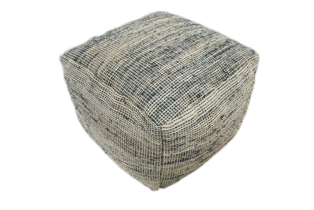 Hand Woven Boho Natural Large Black and Brown Jute Pouf | TRD123P