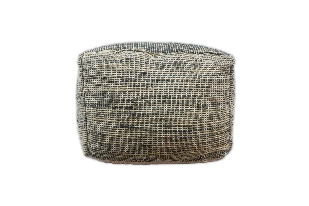 Hand Woven Boho Natural Large Black and Brown Jute Pouf | TRD123P
