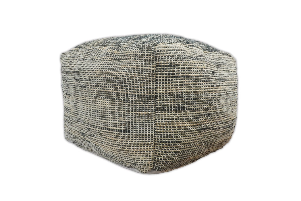 Hand Woven Boho Natural Large Black and Brown Jute Pouf | TRD123P