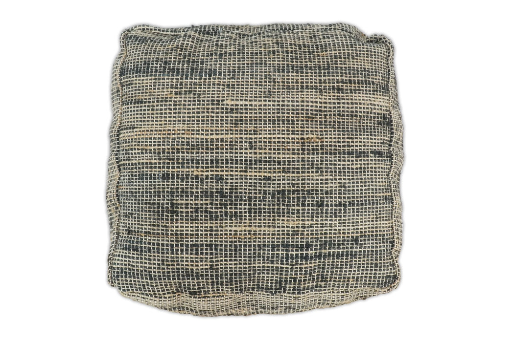 Hand Woven Boho Natural Large Black and Brown Jute Pouf | TRD123P