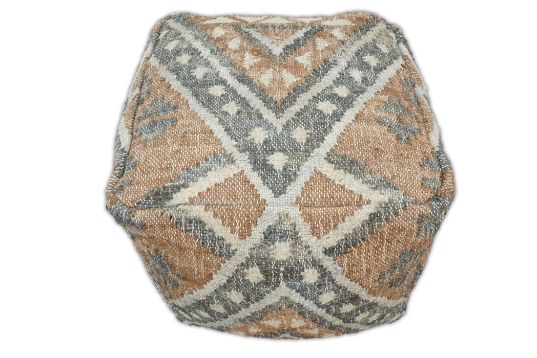 Hand Woven Boho Tribal Large Gray and Brown Jute and Wool Pouf | TRD118P
