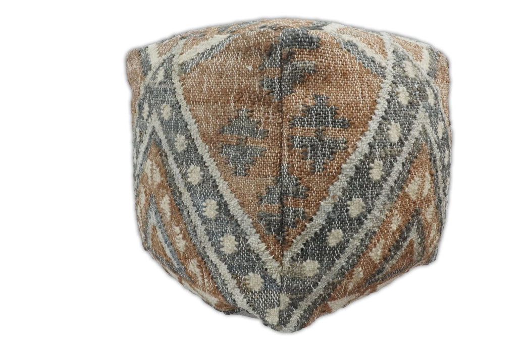 Hand Woven Boho Tribal Large Gray and Brown Jute and Wool Pouf | TRD118P