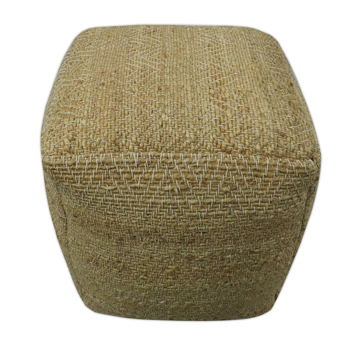 Hand Woven Natural Brown Geometrical Textured Jute Pouf