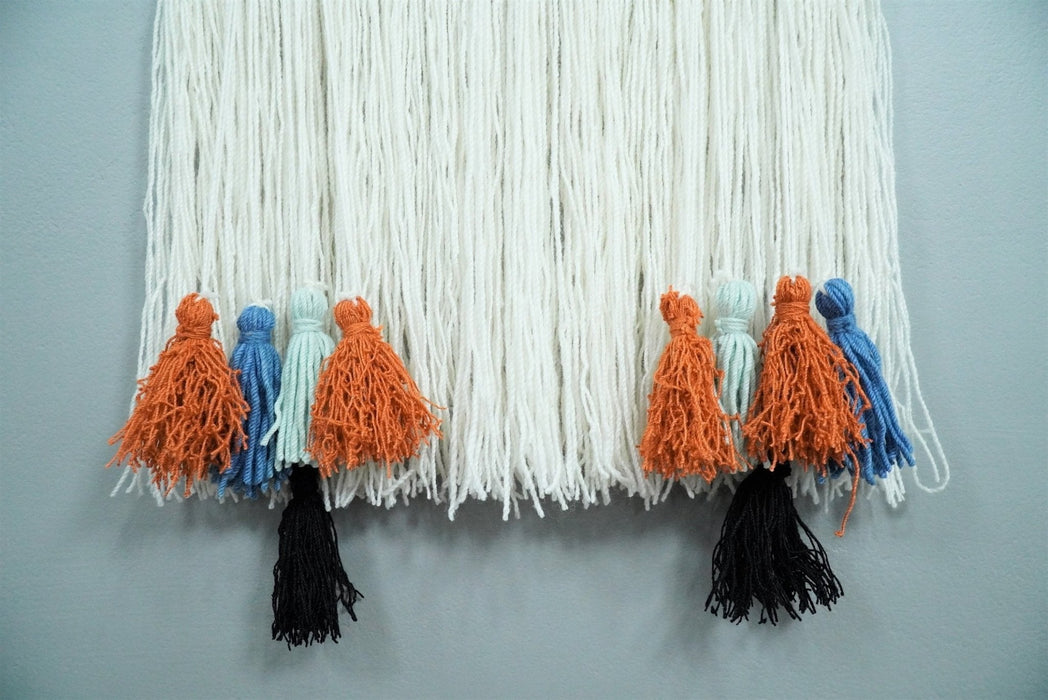 Hand Woven Wool Tapestry White and Brown Bohemian Modern Wall Hanging | WH9