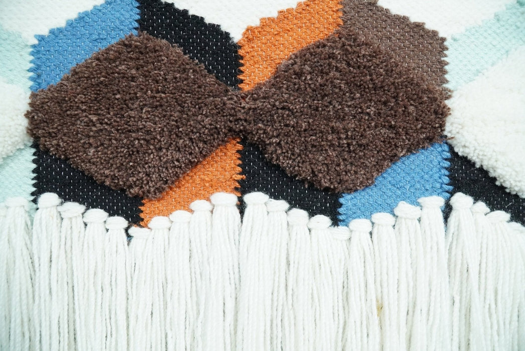 Hand Woven Wool Tapestry White and Brown Bohemian Modern Wall Hanging | WH9