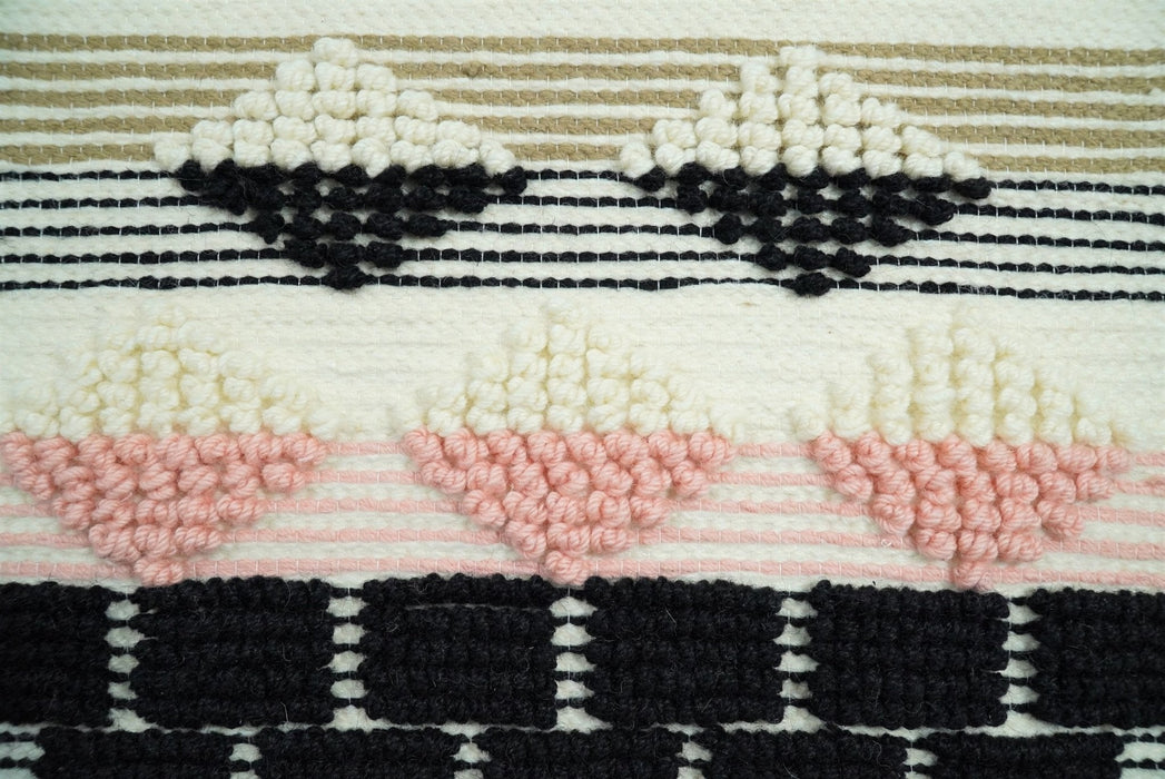 Hand Woven Wool Tapestry White, Blue and Pink Bohemian Modern Wall Hanging | WH13