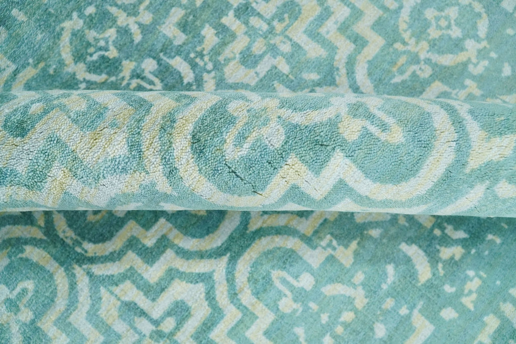 Handmade 5.7x7.11 Modern Blue Turquois Geometric Wool Blend Area Rug