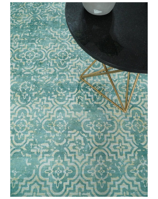 Handmade 5.7x7.11 Modern Blue Turquois Geometric Wool Blend Area Rug
