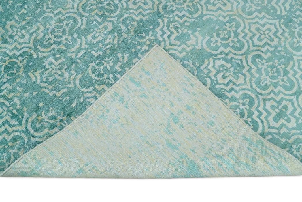 Handmade 5.7x7.11 Modern Blue Turquois Geometric Wool Blend Area Rug