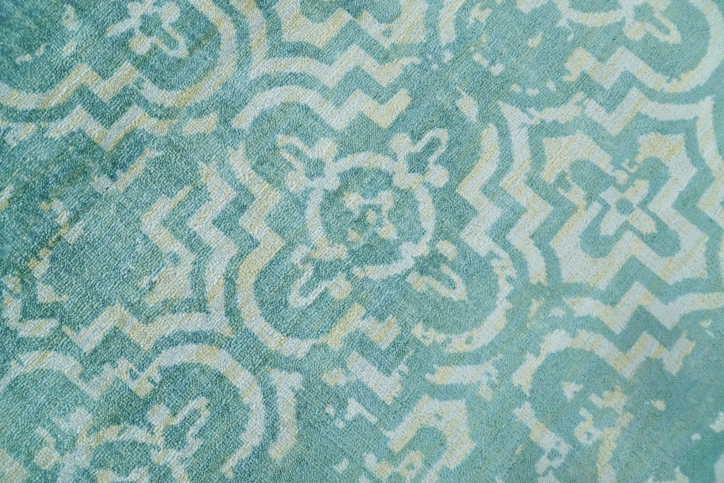 Handmade 5.7x7.11 Modern Blue Turquois Geometric Wool Blend Area Rug