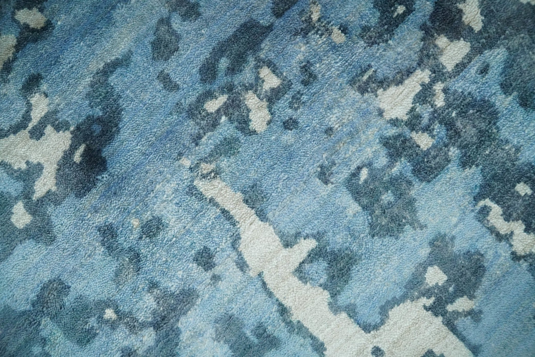 Handmade 8x10 Blue and Ivory Bamboo Silk Area Rug