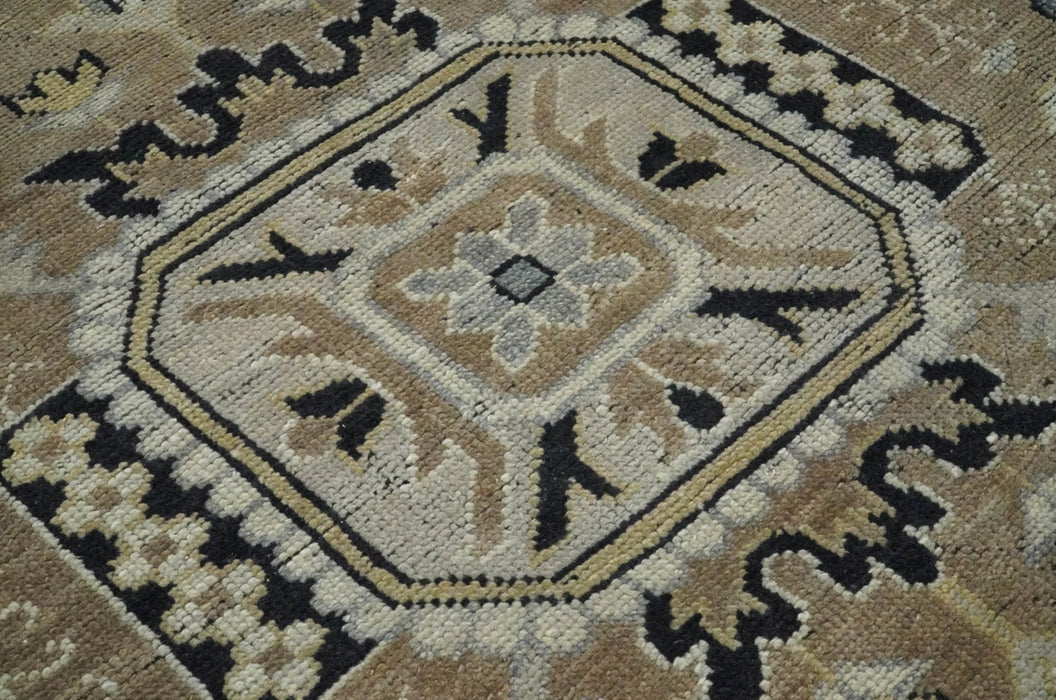 Vintage Distressed Hand Knotted Traditional Heriz Camel Custom Made wool Area Rug