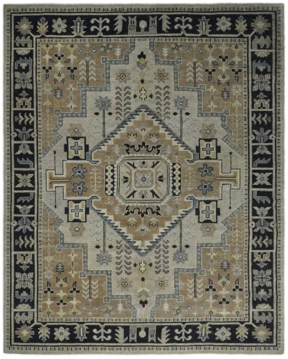 Vintage Distressed Hand Knotted Traditional Heriz Camel Custom Made wool Area Rug