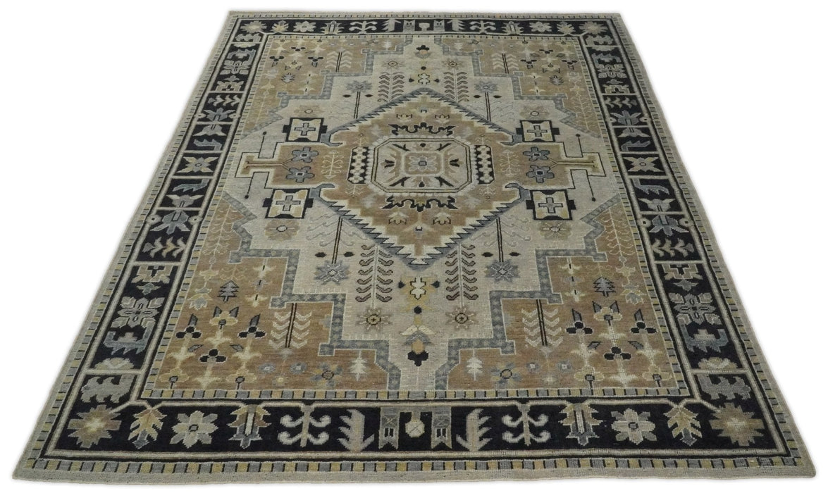 Vintage Distressed Hand Knotted Traditional Heriz Camel Custom Made wool Area Rug