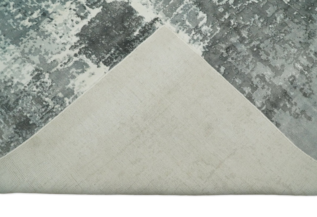 Handmade 8x10 Ivory, gray and Charcoal Blended Wool and Bamboo Silk Area Rug