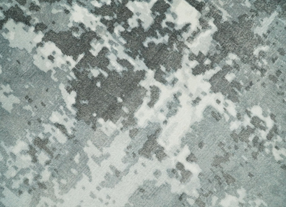 Handmade 8x10 Ivory, gray and Charcoal Blended Wool and Bamboo Silk Area Rug