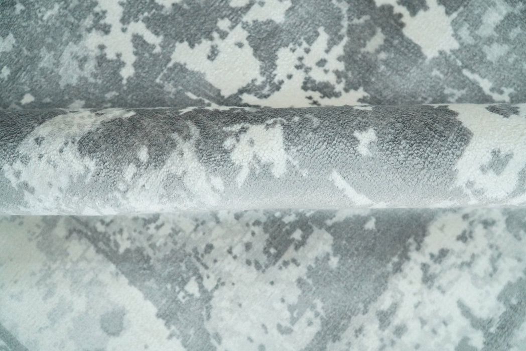 Handmade 7.10x9.9 Abstract Ivory and Gray Blended Wool and Bamboo Silk Area Rug