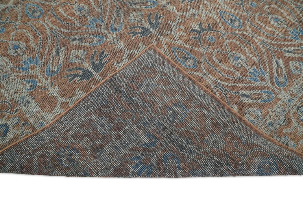 Vintage Style Hand Knotted Serapi Blue and Rust Traditional Custom Made Area Rug