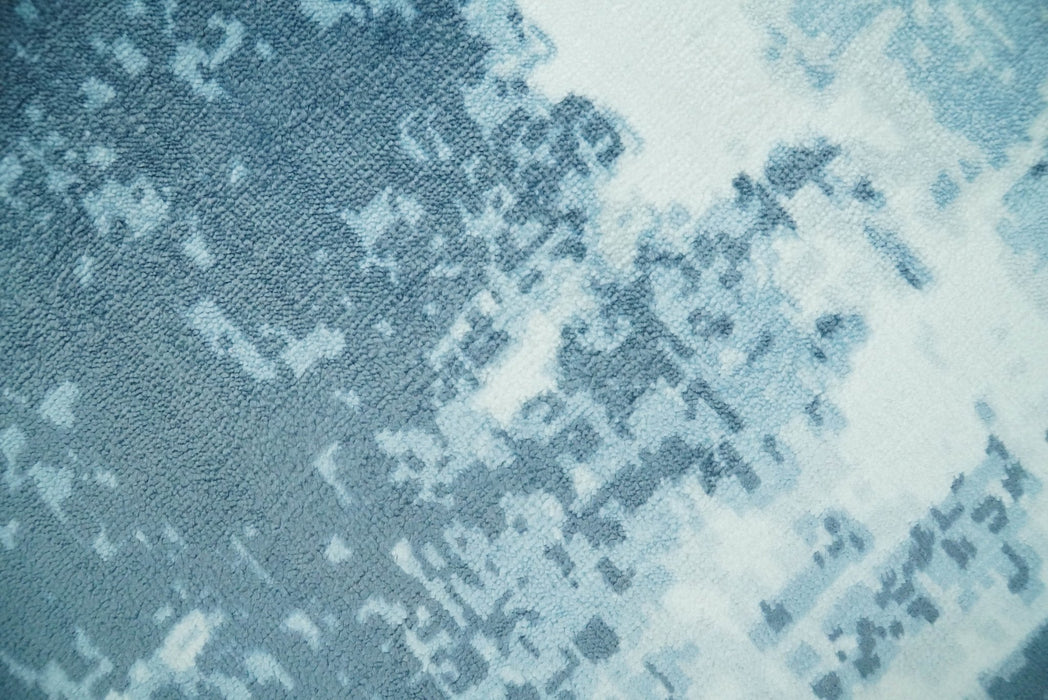 Handmade 8x10, 9x12 and 9.9x13.9 White and Blue Blended Wool and Bamboo Silk Area Rug