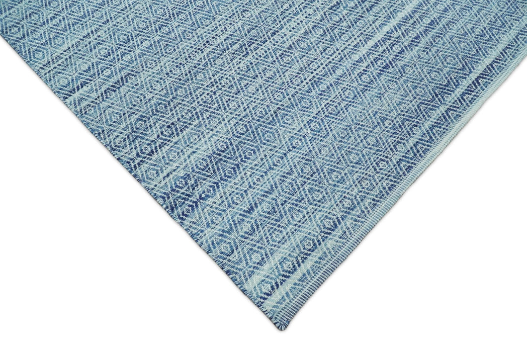 Handmade Boho 5x8 and 8x10 Ivory and Blue Wool Blend Dhurrie Rug | VIK3