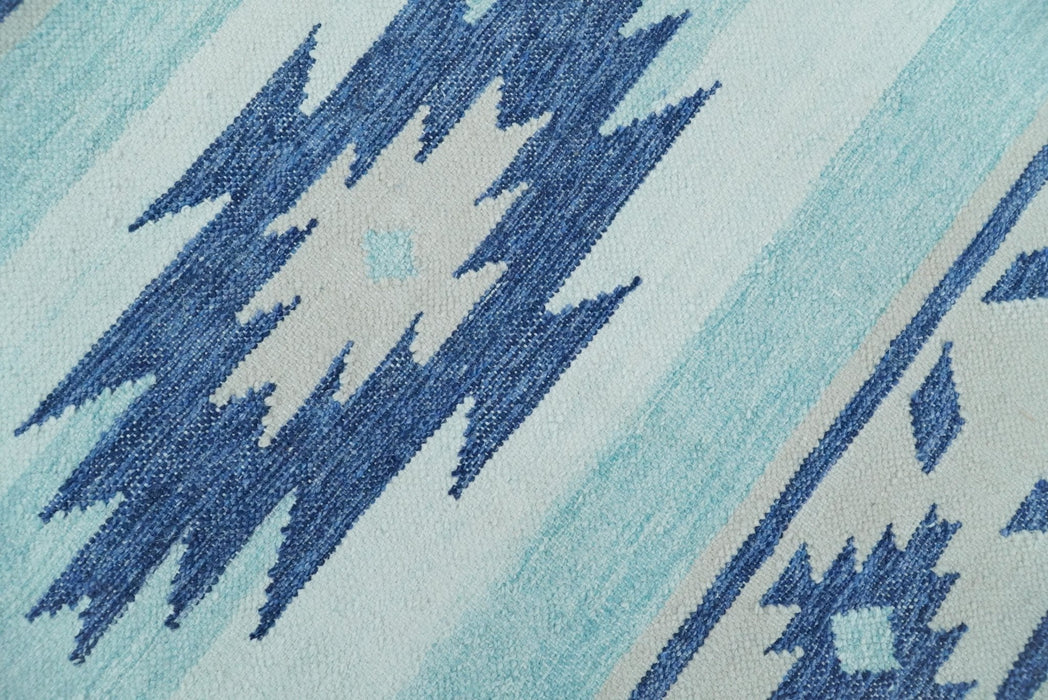 Handmade Boho 2x3, 5x8 and 8x10 White and Blue Wool Blend Dhurrie Rug | VIK1