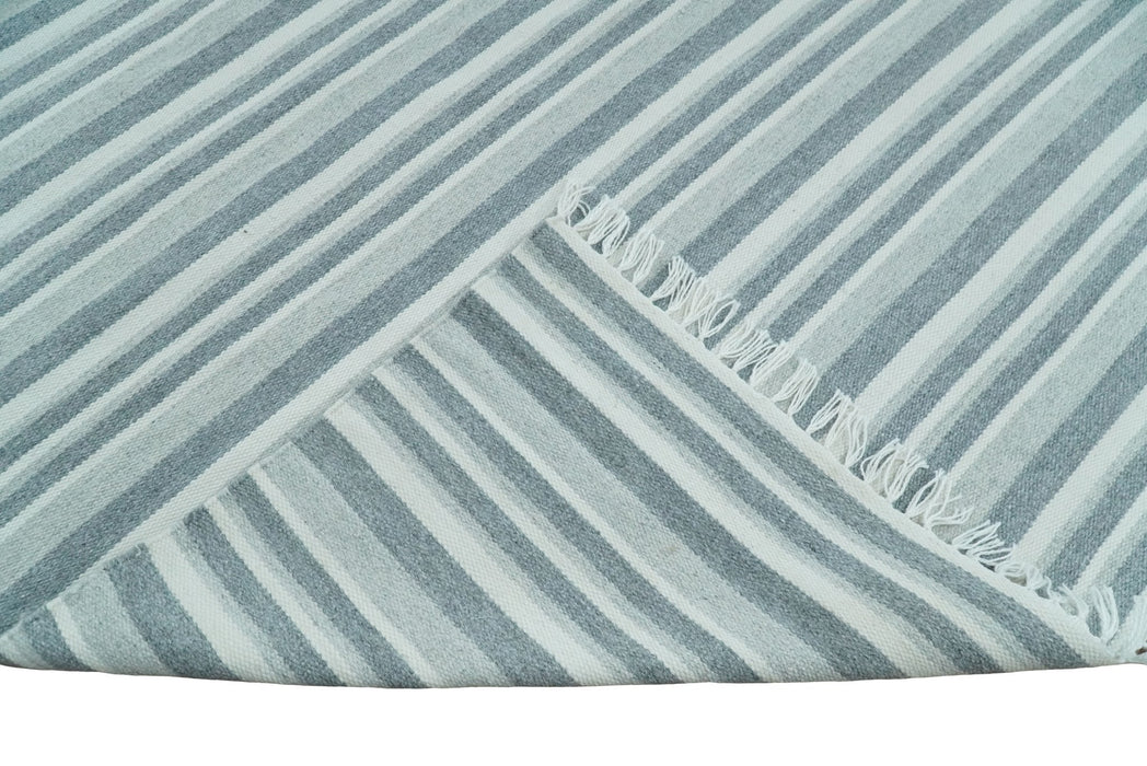 HANDMADE BOHO 5X8 AND 8X10 WHITE AND Gray WOOL BLEND DHURRIE RUG | VIK2