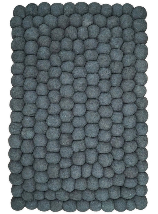 Handmade Felted Round Pebbles 2x3 Gray Charcoal 100% Wool Rug | PB1