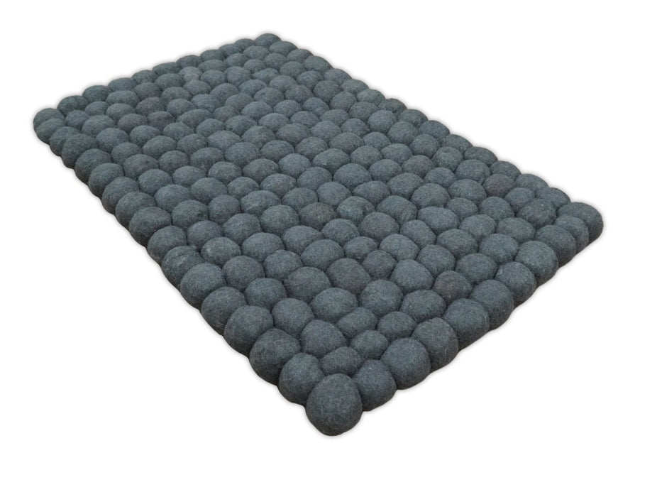 Handmade Felted Round Pebbles 2x3 Gray Charcoal 100% Wool Rug | PB1