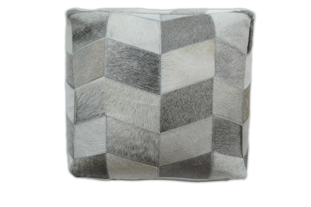 Ivory and Gray Genuine Leather Ottoman Pouf Footstool, Side table, Seat , Foot Rest, Living Room, Bedroom | TRD126P