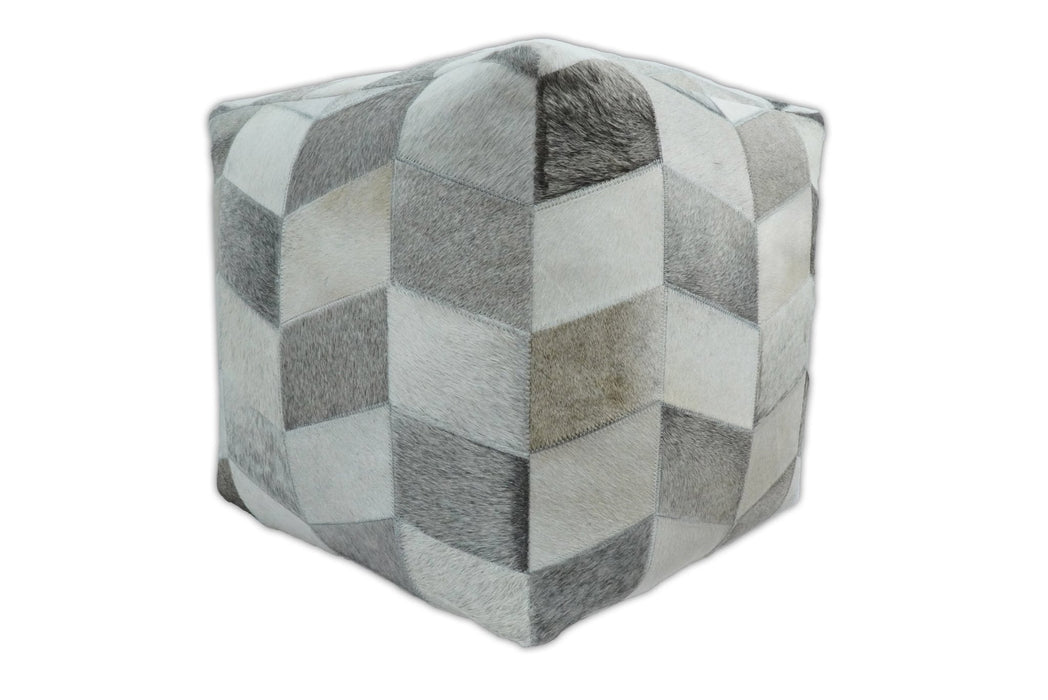 Ivory and Gray Genuine Leather Ottoman Pouf Footstool, Side table, Seat , Foot Rest, Living Room, Bedroom | TRD126P