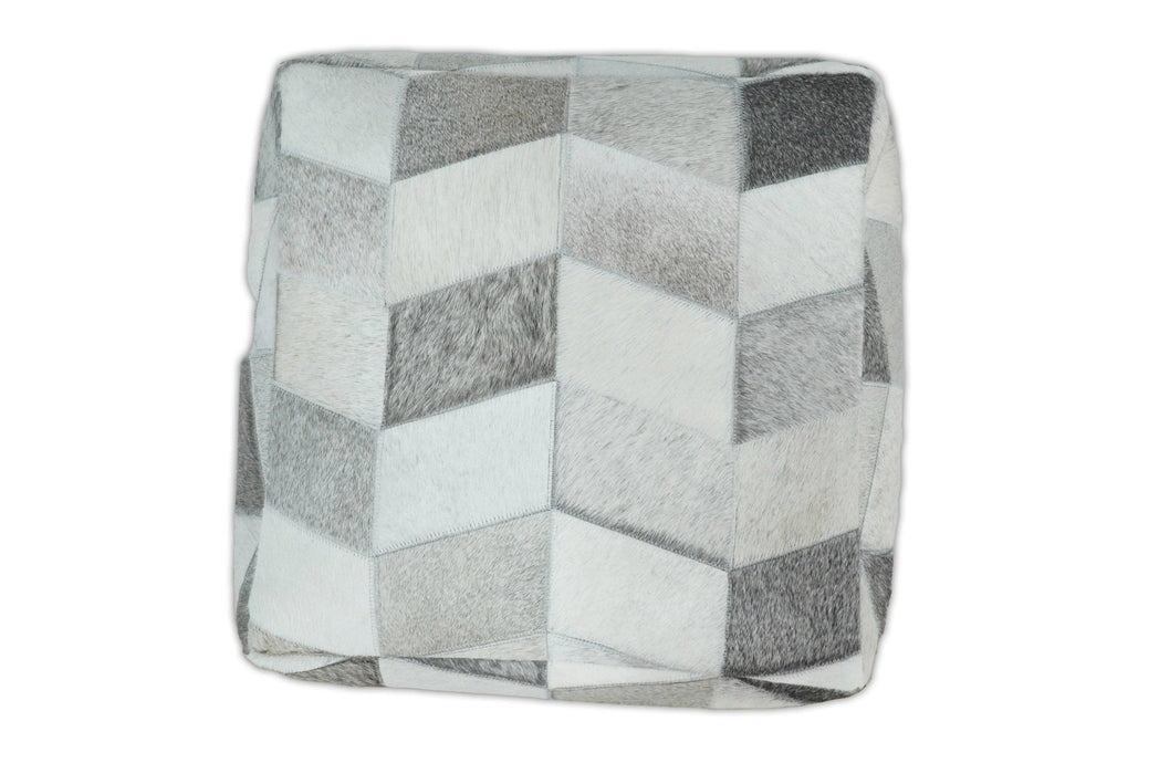 Ivory and Gray Genuine Leather Ottoman Pouf Footstool, Side table, Seat , Foot Rest, Living Room, Bedroom | TRD126P