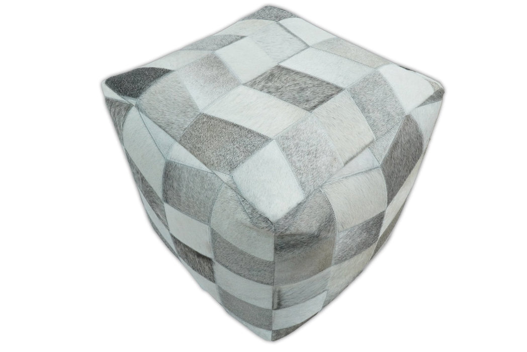 Ivory and Gray Genuine Leather Ottoman Pouf Footstool, Side table, Seat , Foot Rest, Living Room, Bedroom | TRD126P
